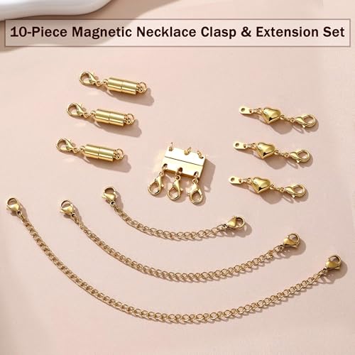 Extra Strong Magnetic Necklace Clasps and Closures, Necklaces Separator for Layering Stacks, Necklace Chain Extenders for Women, Magnet Detangler Clasp Bracelet 10Pcs 16K Gold Plated - color: 10Pcs-16K Gold Plated