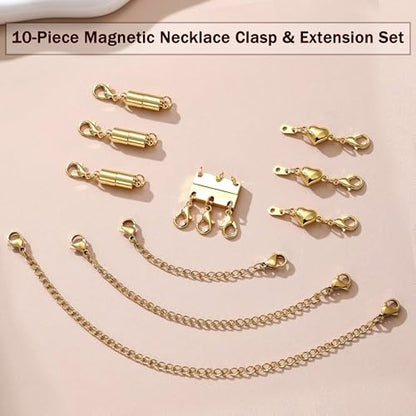Extra Strong Magnetic Necklace Clasps and Closures, Necklaces Separator for Layering Stacks, Necklace Chain Extenders for Women, Magnet Detangler Clasp Bracelet 10Pcs 16K Gold Plated - color: 10Pcs-16K Gold Plated