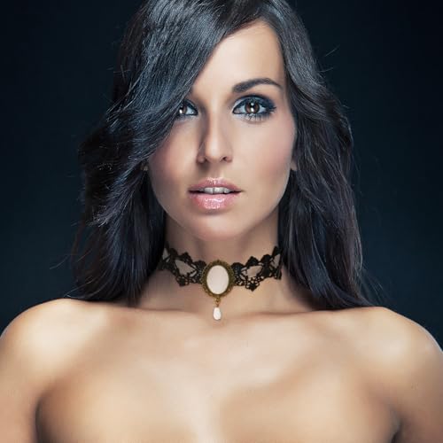 Lace Choker Witch Necklace for Women Halloween Gothic Lace Collar Punk Rhinestone Gothic Necklace Prom Jewelry Halloween Vampire Choker Necklace Costume Emo Witch Accessories - color: White