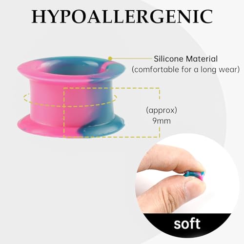 20Pcs Silicone Ear Gauges 2G-25mm Flexible Ear Tunnels Gauges Soft Expander Stretching Ear Plugs Tunnels Black Earring Piercings Jewelry for Men Women - color: Thick Pearl Blue Powder Silicone