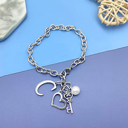 Initial A-Z Bracelets Gift for Women Girls Stainless Steel Chain Bracelet 26 Alphabet Jewelry Gifts for Birthday Anniversary Letter Bracelet Monogram Gifts for Sister Friend Girlfriends Mom 8.26 Inch - color: C