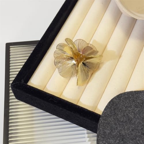 Elegant Big Flower Statement Rings For Women Bohemian Exaggerated Large Metal Floral Hip Hop Punk Ring Fashion Cubic Zirconia Crystal Stamen Adjustable Open Ring Birthday Friendship Christmas Jewelry Gift - color: Gold