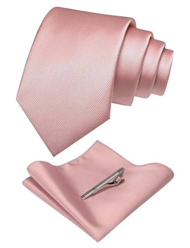 JEMYGINS Solid Color Formal Necktie and Pocket Square Tie Clip Sets for Men - color: Rose Gold