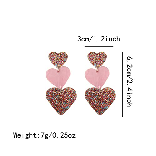 Set Heart Love Couple Colorful Stud Hoop Dangle Earrings 80 90s Retro Earrings Rectangle for Women Jewelry Gifts Geometric Valentine’s Day Neon Bright Fluorescence Costume - color: long red