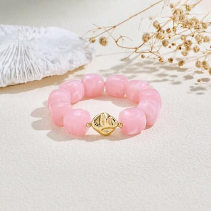 Bead Bracelet for Women Vibrant Color Resin Beads Bracelets Elastic Stretch Chunky Bracelet Boho Summer Beach Vacation Jewelry - color: Pink
