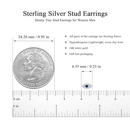 JIAYIQI Minimalist 925 Sterling Silver Stud Earrings Set, 14K Gold Plated Hypoallergenic Tiny Bar Dot Heart Star Studs for Women & Men - style: Silver-Devil's Eye-1 Pair