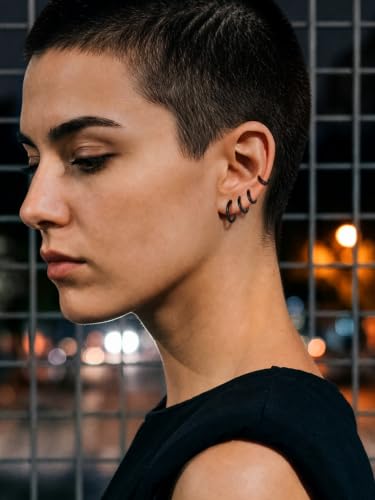 FaithHeart 925 Sterling Silver Post Huggie Hoop Earrings for Women 8-20mm | Silver/Black/Gold/Rose Gold Small Hoop Earrings, Hypoallergenic Lightweight Cartilage Huggie Earrings, Gift Box - color: Black, size: 12mm