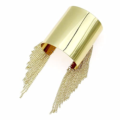 COLORFUL BLING Hammered Smooth Polished Open Wide Cuff Bangle Bracelet for Women Adjustable Wrist Cuff Wrap Punk Bracelet Tassel Wristband Jewelry - color: tassel