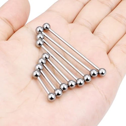16G-2G ASTM F136 Titanium Internally Threaded Nipple Tongue Rings Piercing Jewelry Straight Industrial Earring Barbell G23 Titanium Nipple Tongue Bars Piercing Jewelry for Women Men 12MM-40MM - style: 14G, 19mm Length, 5mm Ball
