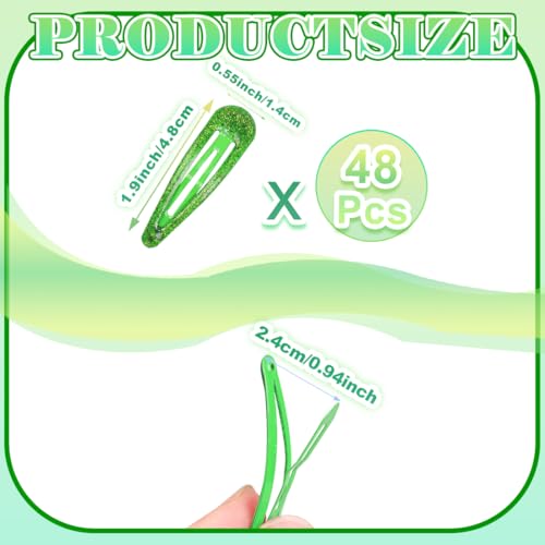 48 Pcs Cute Metal Snap Hair Clips, Non-Slip Barrettes for Women and Girls, Hair Accessories for Parties, School & Daily Use (green) - color: green