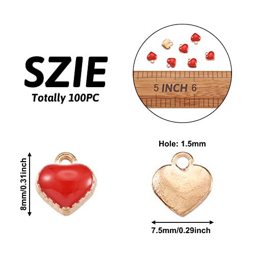 Cheriswelry Mini Heart Charms Enamel Love Heart Alloy Pendants Valentine Dangle Charms for DIY Earring Bracelet Necklace Jewelry Making - color: Red*2