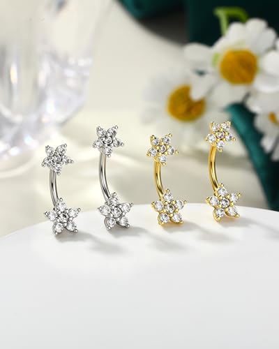 Minimalist Flower Rook Piercing Jewelry, 16G 5A CZ Eyebrow Piercing, Stainless Steel Rook Lobe Earrings 6/8MM - color: YG-8MM