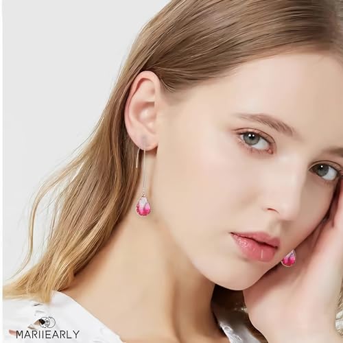 Aquamarine Green Gradient Quartz Teardrop Earrings Gold Plated Transmittance Quartz Drop Dangle Earring For Women Girls Personalized Handmade Jewelry Earrings - color: Pink