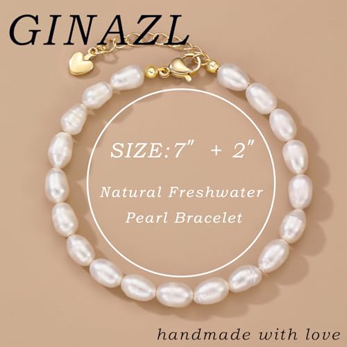 GINAZL Natural Freshwater Pearl Bracelets for Women 6-7MM Rice-Shaped Pearl 23CM End-to-End Length - color: A
