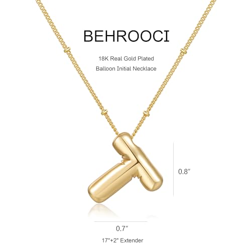 Gold Bubble Initial Necklace for Women Balloon Letter Necklace 18K Gold Plated Dainty Alphabet Pendant Puffy Name Personal Necklace - color: T