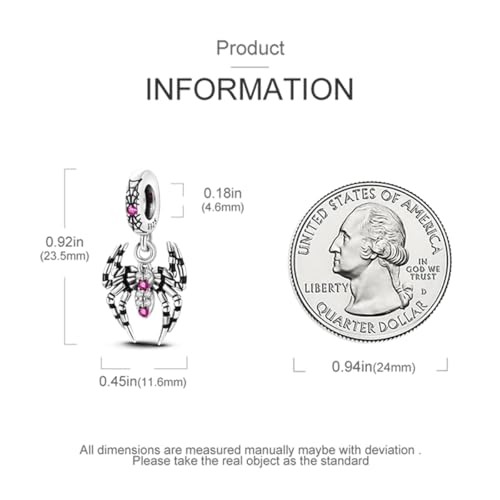 925 Silver Charm for Bracelets Animal Pet Insect Series Women Jewelry Gift - color: Black Spider