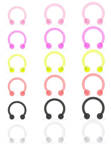 18G 16G 14G Plastic Septum Rings Flexible Lip Rings Hoops Septum Nose Rings Smiley Piercings Acrylic Horseshoes Cartilage Helix Rook Daith Earrings Piercing Retainer for Work 8mm 10mm 12mm - color: 18G-Dia:8mm 10mm 12mm