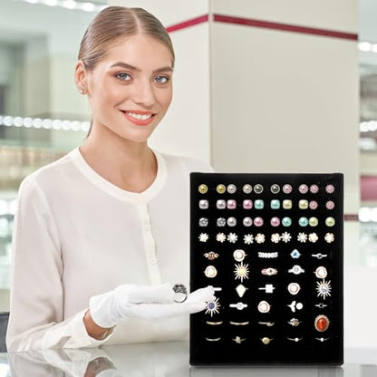 Hiceeden 4 Pack Velvet Ring Display Stand, 50 Slots Rings Organizer Jewelry Display Tray, L-Shaped Ring Holder Display for Selling Earrings Rings, Black