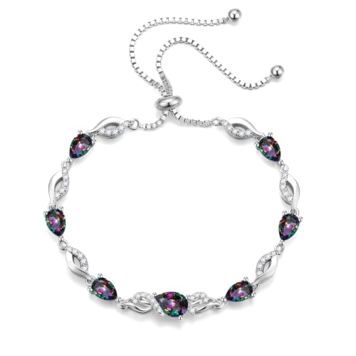 FANCIME Birthstone Teardrop Tennis Bracelet for Women, Sterling Silver 9x7mm main Gemstone Bolo Adjustable Chain Bracelet Fine Jewelry Birthday Gifts for Women Mom Wife Her - color: 06-Alexandrite
