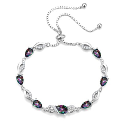 FANCIME Birthstone Teardrop Tennis Bracelet for Women, Sterling Silver 9x7mm main Gemstone Bolo Adjustable Chain Bracelet Fine Jewelry Birthday Gifts for Women Mom Wife Her - color: 06-Alexandrite
