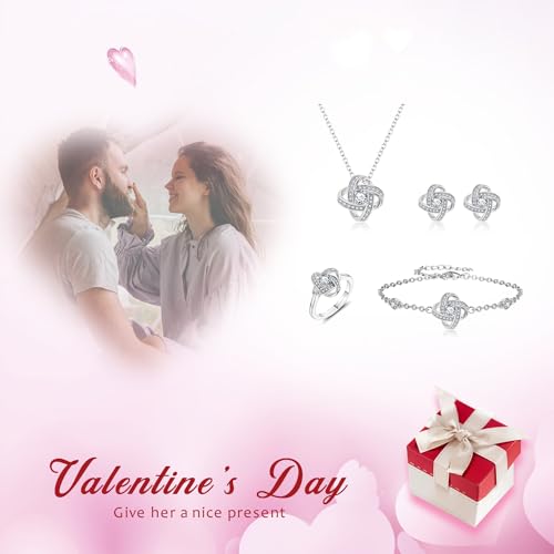 EleQueen Jewelry Set for Women, Silver/Gold/Rose Gold/Plated Sparkle Cubic Zirconia Flower Bud Bridal Necklace Earrings Bracelet Ring Sets for Wedding Prom - color: Silver