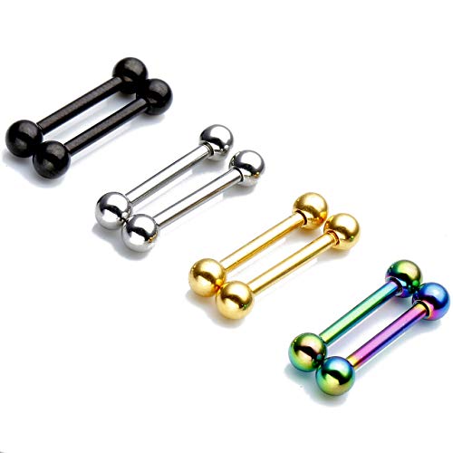 Zysta 4 Pairs Stainless Steel 14/16G Mixed Colors Body Piercing Barbells 6-16mm Post Studs Earring NippleTongue Helix Tragus Cartilage Labret Medusa Lip Eyebrow Straight Bar Ball Screw … - color: 4mm Ball,12mm Post