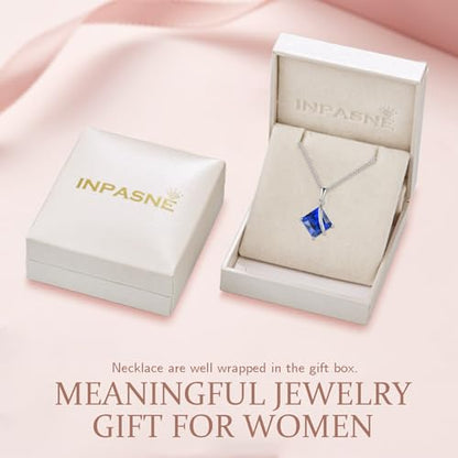 Square Princess Cut Necklace 925 Sterling Silver Solitaire Pendant Necklace Birthstone Jewelry Gifts for Women - color: 09 September - Sapphire
