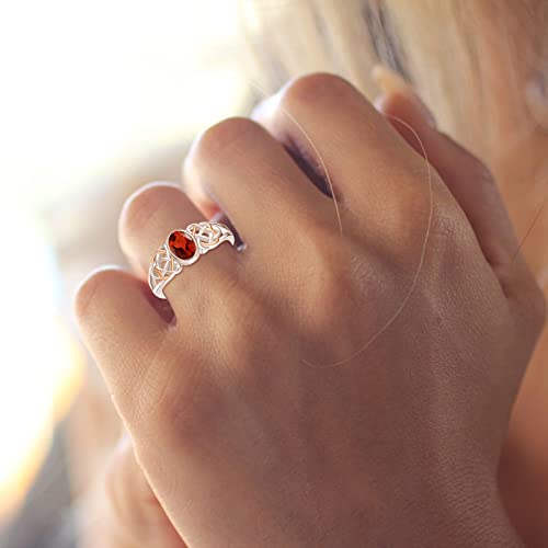 PRAYMOS 925 Sterling Silver Ring Birthstone Ring Turquoise Moss White Opal Ring for Women Celtic Knot Open Adjustable Thrumb Ring - color: Red Ruby