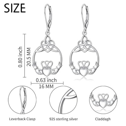 S925 Sterling Silver Celtic Knot Earrings for Women Irish Good Luck Drop Dangle Hook Earrings - style: Dangle Leverback - Heart Celtic Claddagh