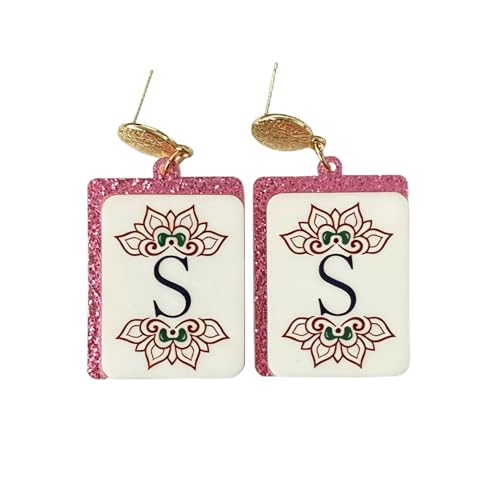 Mahjong Earrings Funny Acrylic Geometric Chinese Mahjong Tile Earrings for Women Mahjong Lovers Jewelry - color: S