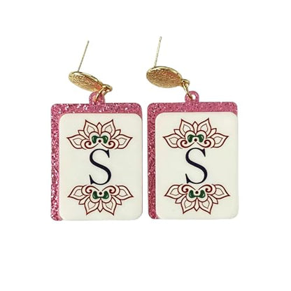 Mahjong Earrings Funny Acrylic Geometric Chinese Mahjong Tile Earrings for Women Mahjong Lovers Jewelry - color: S