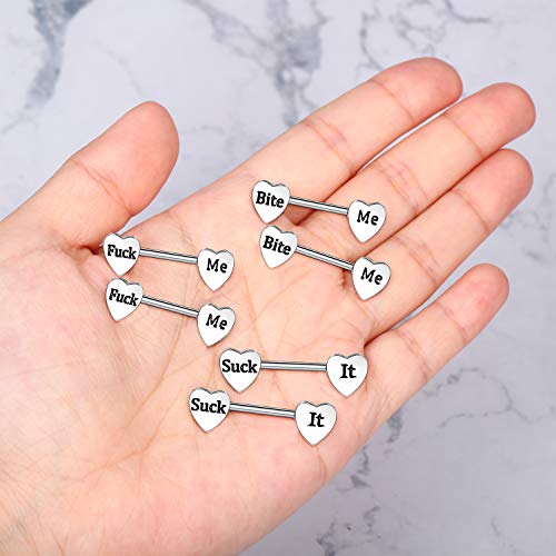 Hicarer 3 Pairs Women Breast Rings 14g Stainless Steel Breast Rings Tongue Barbell Heart Shape Body Piercing Jewelry - style: Classic Style