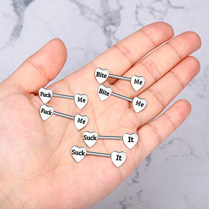 Hicarer 3 Pairs Women Breast Rings 14g Stainless Steel Breast Rings Tongue Barbell Heart Shape Body Piercing Jewelry - style: Classic Style