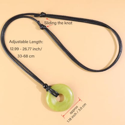 FANASY Natural Gemstone Pendant Necklce Lucky Coin Crystal Necklace Protection Donut Pendnat with Adjustable Rope for Men Women - color: Lemon Quartz