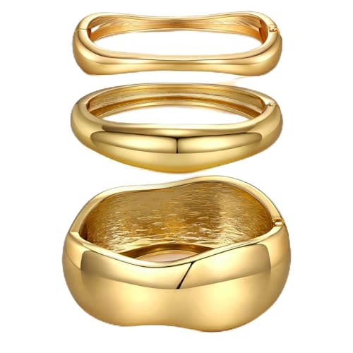 Chunky Gold Bangle Bracelets for Women Trendy 14K Gold Plated Cuff Bracelets Stack, Dainty Gold Bracelet Sets Non Tarnish Fashion Jewelry Gift - style: Gold-3pc-010