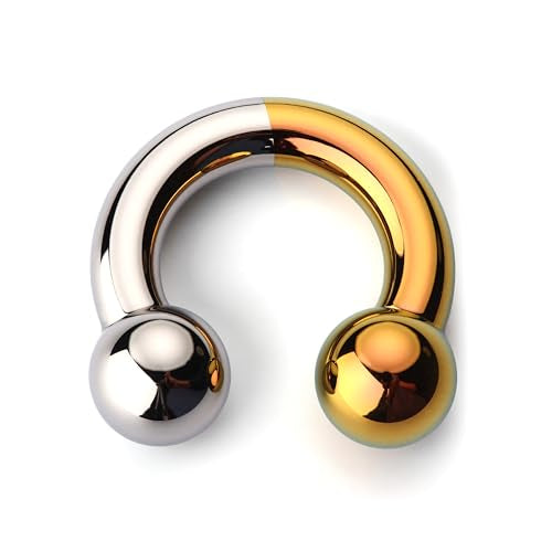 BodyBonita Anodized Septum Rings, G23 Titanium Nose Ring Horseshoe, Large PA Ring 6G 8G 12G, Internally Threaded Circular Barbell Stretched Gauges for Ears, CBR Body Piercing Jewelry for Women Men - color: Anodized Silver&Gold, size: 6G(4mm)-10mm