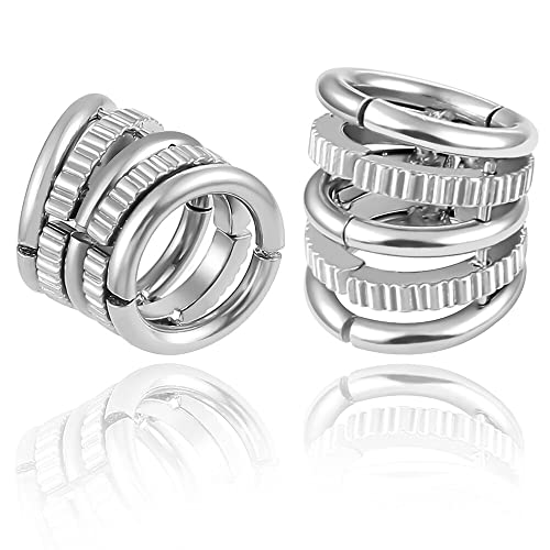Casvort 2 PCS Hypoallergenic 316 Stainless Steel 00G/3/4'' Stacked Ring Cuffs for Stretched Lobe Ear Gauges Plugs Ear Tunnels Stretcher Earring Studs Clip on Cartilage Body Piercing Jewelry - color: Silver Shine 10mm (00g)