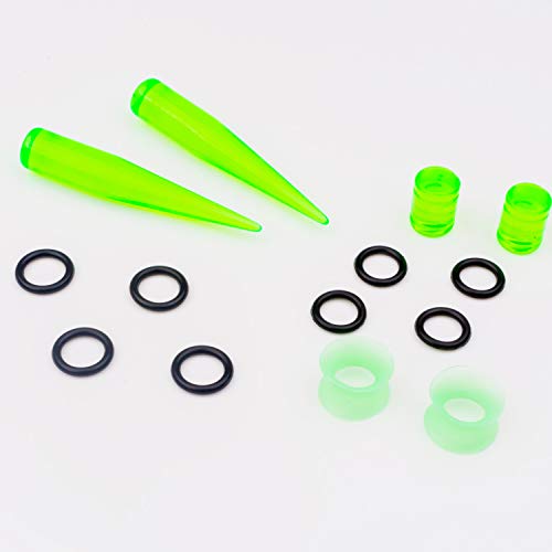 50 Pcs Ear Gauges Stretching Kit 14G-00G | Acrylic Tapers and Plugs Silicone Tunnels, Gauge Expanders Stretching Kit, Piercing Earring Jewelry for Men and Women - color: Green