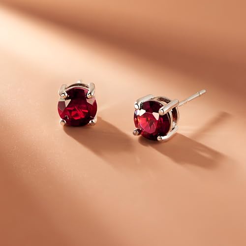 Amazon Essentials Sterling Silver Round Birthstone Stud Earrings - color: Created Ruby, July