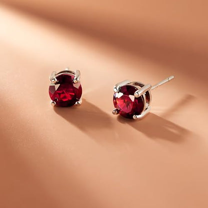 Amazon Essentials Sterling Silver Round Birthstone Stud Earrings - color: Created Ruby, July
