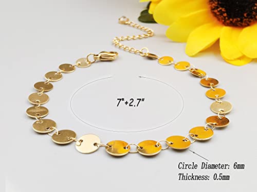 Dainty Bracelets for Women Paperclip Chain Bangles Handmade Tiny Cute Oval and Round Beaded Bracelet 316L Stainless Steel Jewelry Gift for Best Friend - style: Coin Chain Gold