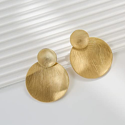 Matte Gold Silver Geometry Clip On Earrings for Women Retro Drop Clip Earrings for Women - style: 2 gold discs