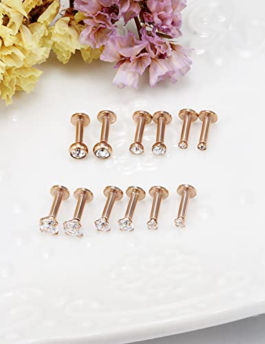 14G Lip Rings Stainless Steel Tragus Helix Conch Piercing Jewelry Snake Bite Piercing Monroe Lip Rings Labret Medusa Cartilage Lobe Earrings Piercing Jewelry Cubic Zirconia 2MM 3MM 4MM - color: 6MM-Rose Gold,2mm/3mm/4mm