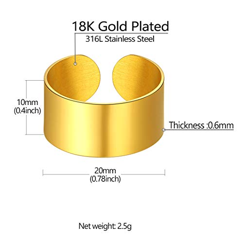 Stainless Steel Open Band Ring for Men Women 18K Gold/Black Plated Brush/Smooth Surface Rings Set Minimalist Jewelry(with Gift Box) - color: 06-Gold 10mm Smooth Surface