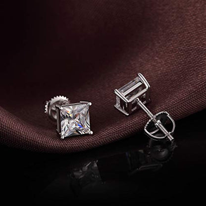 Jiamiaoi Stud Earrings Screw Back Sterling Silver Cubic Zirconia Stud Earrings Set 4 Millimeters-8 Millimeters Nickle Free Hypoallergenic Earring Studs - color: B-Square Cut Clear, size: 6mm