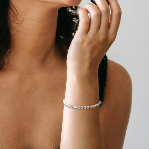 HAXIYA Tennis Necklace Bracelet for Women, Sterling Sliver Jewelry Set, Silver/Gold Chocker Necklace, Crystal Bracelet for Women, Wedding Jewelry for Bride, Sparkly Party Prom Hypoallergenic - color: Hoop Set of 3 - Silver