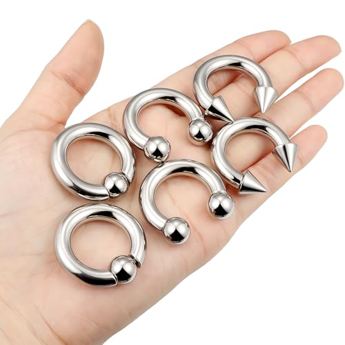 00G 0G 2G 4G 6G 8G 10G 12G 14G 16G Septum Rings Silver Black Surgical Steel Heavy Gauges Earrings Stretching kit Eyebrow Lip Septm Nose Rings Helix Tragus Daith Rook Earrings Hoops 10mm-19mm - color: Silver, size: 2G(6.0mm)-Inner Dia:19mm