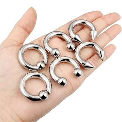 00G 0G 2G 4G 6G 8G 10G 12G 14G 16G Septum Rings Silver Black Surgical Steel Heavy Gauges Earrings Stretching kit Eyebrow Lip Septm Nose Rings Helix Tragus Daith Rook Earrings Hoops 10mm-19mm - color: Silver, size: 2G(6.0mm)-Inner Dia:19mm