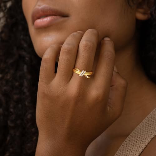 C-leen Gold Rings for Women Non Tarnish, Diamond Twist Love Knot Ring Dainty 18k Real Gold Plated Cubic Zirconiz Knuckle Pinky Thumb Rings Gold Jewelry for Women Gift Size 6-10 - size: 6