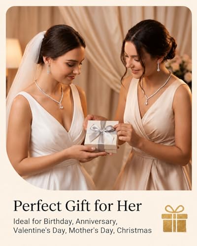 Silver Rhinestone Necklace and Earring Set for Women – Bridal Wedding Jewelry Set, Bridesmaid Accessories, Prom and Formal Costume Jewelry - color: White